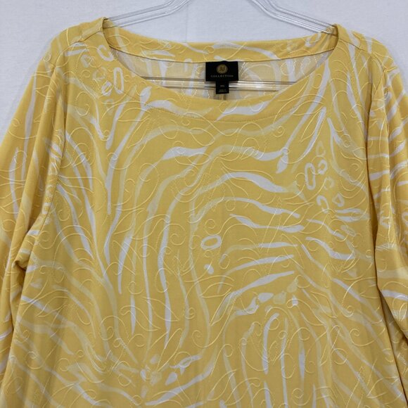 JM Collection size XXL Yellow Abstract Pattern 3/4 Sleeve Stretch Relax Blouse - Picture 3 of 9